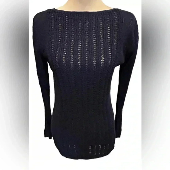 RACHEL ZOE Womens Sweater Size Medium Karla Navy Blue Open Weave Semi Sheer EUC. - Picture 5 of 10